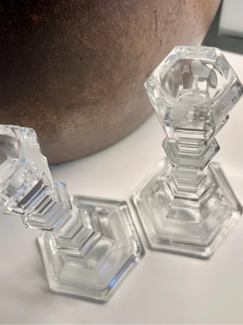 Tiffany & Co. Clear Faceted Glass Candlestick Pair